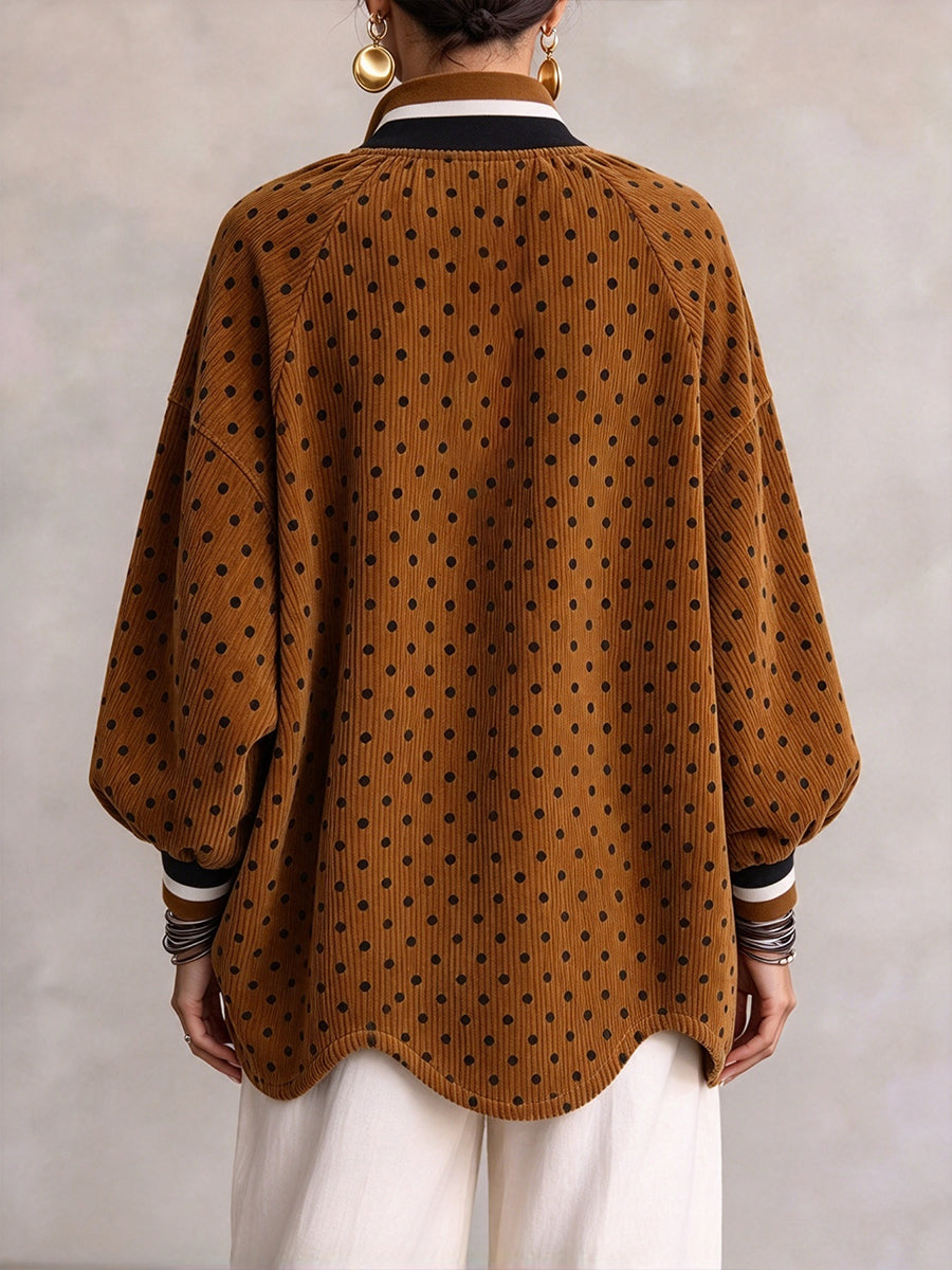 Schicker, gepunkteter Cord-Pullover mit Reißverschluss