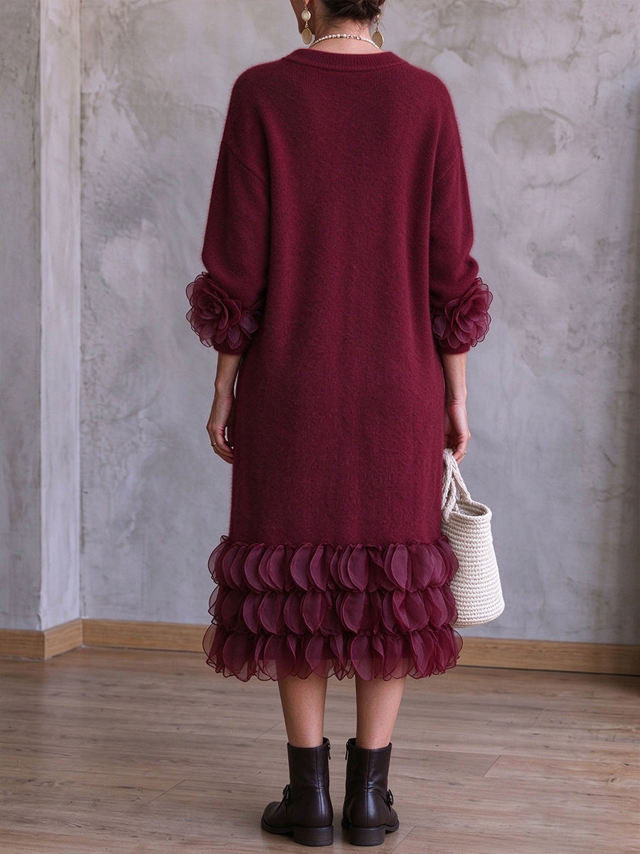 Schickes Midikleid aus Organza-Rüschenstrick