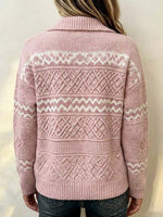 Women's Geometric Print Lapel Long-sleeve Loose-fit Knit Cardigan
