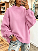 Cozy Pink High-neck Oversized Sweatshirt