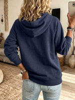 Relaxed-fit Casual Hooded Sweatshirt With A Partial Button Placket And Drawstring