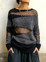 Ausgefallenes, durchscheinendes Strickoberteil im Colour-Block-Design