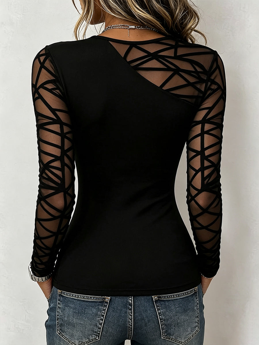 Sleek Geometric Mesh Accented Top