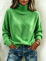 Diamond-patterned Embossed Turtleneck Sweater