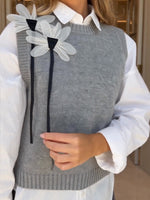 Conjunto casual de chaleco de punto floral 3d y pantalones de pierna ancha