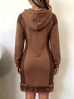 Cozy, Casual Hooded Cotton Sweatshirt Dress With Faux-fur Trim.