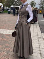 Zweiteiliges Set aus karierter Weste und langem Rock aus Wollmischung im Vintage-Stil