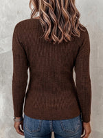V-neck Wrap Front Side Button Ribbed Long Sleeve Top