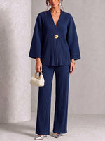 Sophisticated Navy Pleated Two-Piece Set