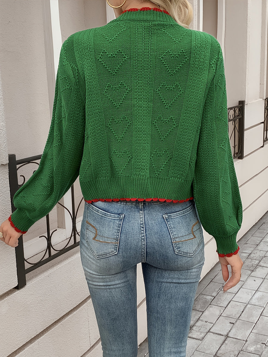 Cardigan lavorato a maglia con bottoni a cuore smerlati festivi
