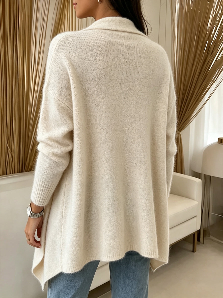Elegant Draped Open-Front Knit Cardigan