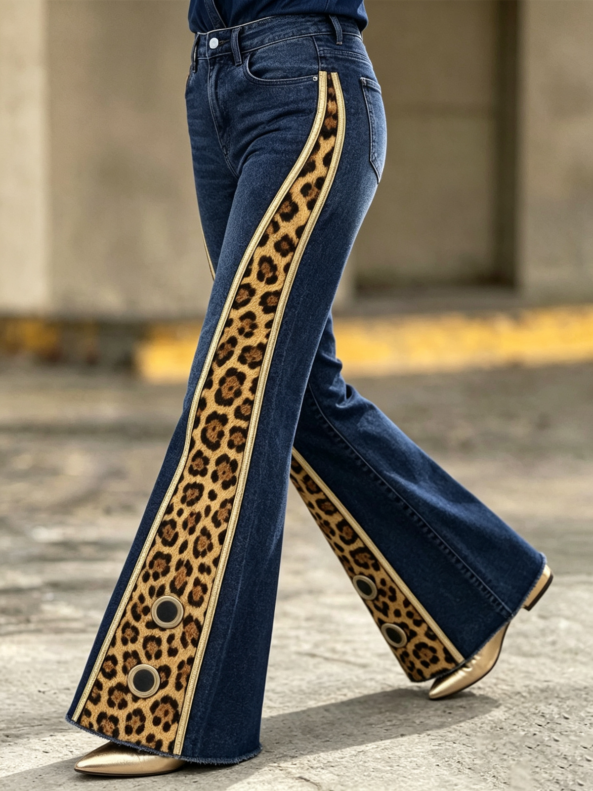 Boho Bold Leopard Print Patchwork Flared Jeans