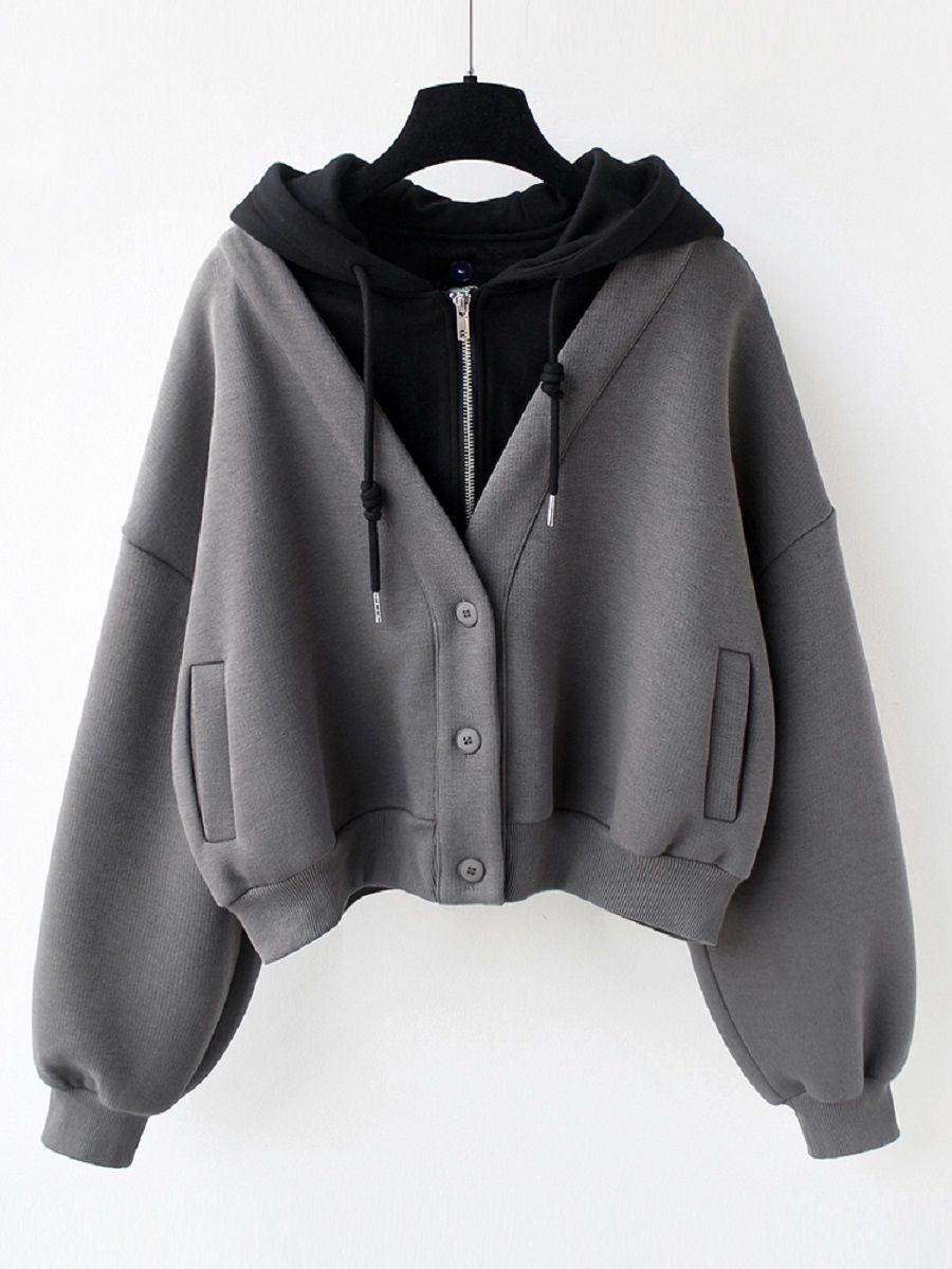 Lässiges Kapuzen-Sweatshirt mit Farbblock-Imitat und mehreren Lagen