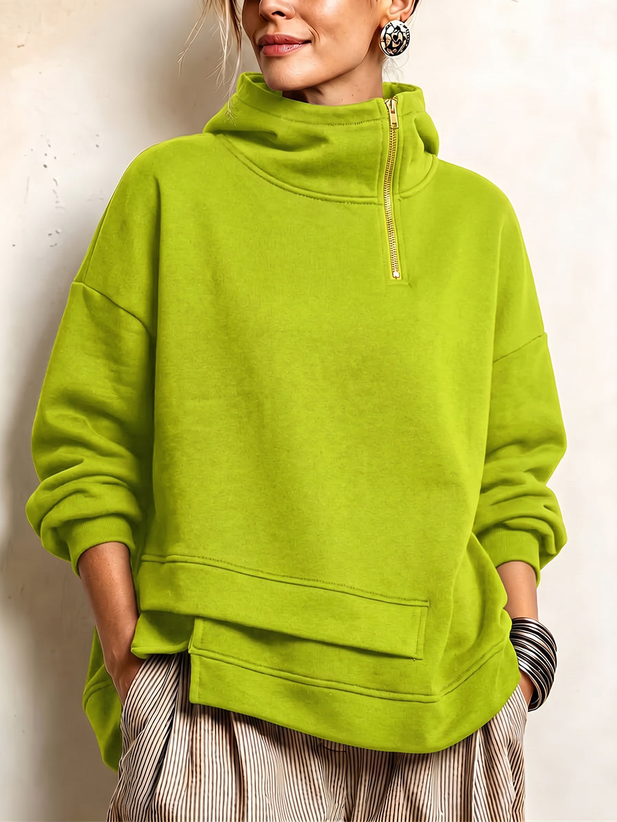 Modern Asymmetric High-Neck Casual Sweatshirt