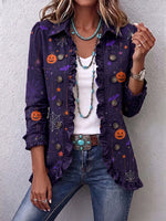 Festive Halloween Print Ruffle-Trim Jacket