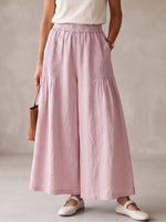 Damen-Hose im Vintage-Stil, plissiert, aus Baumwoll-Leinen, mit weitem Bein
