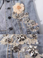 Romantic 3D Floral Embellished Denim Vest