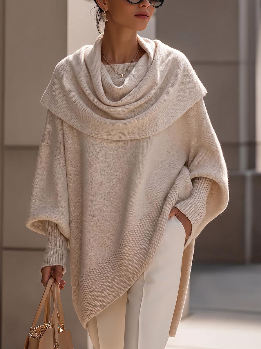 Women's solid color turtleneck long-sleeved casual loose knit pullover