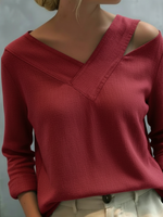 Elegant Off-the-shoulder V-neck Linen Shirt/top