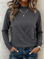 Mock Neck Wrap Fake Two‑piece Cold‑shoulder Knit Top