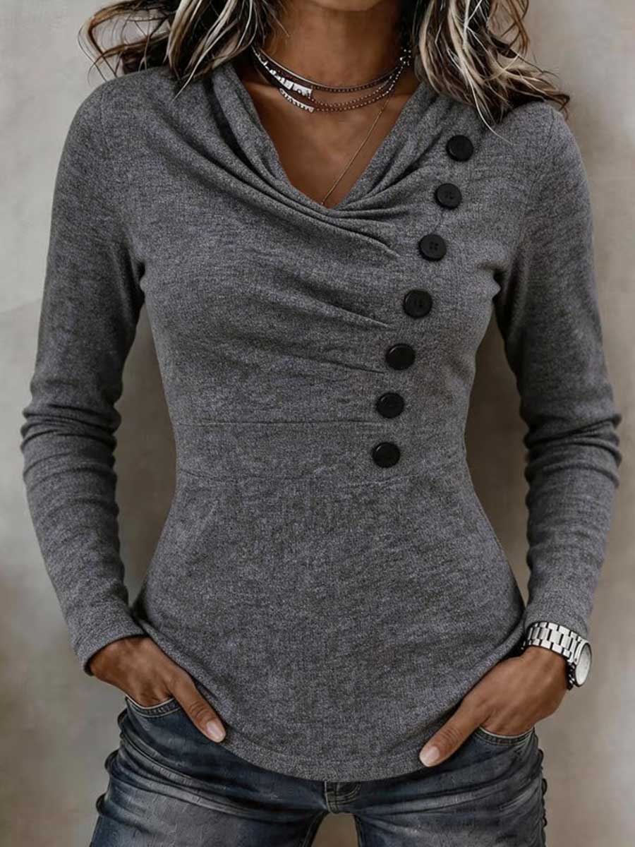 Virina Solid-kolora Koŭla Kolo Long-manika Svelt-taŭga Trikita Supro