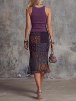Women's Round Neck Sleeveless Camisole Dress With Knitted Patchwork Retro Print