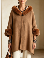 Cozy Fur-trimmed Hooded Poncho