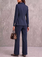 Women's Striped Print Lapel Long-sleeved Casual Suit With High Waist And Wide-leg Pants