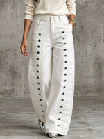 Jeans casual in stile militare con bottoni in metallo