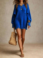 Oversized Ribbed Knit Mini Dress With A Vintage Distressed Finish