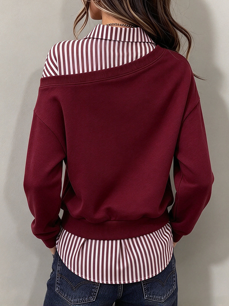 Sudadera casual de algodón con panel de rayas (estilo de capas sintéticas)