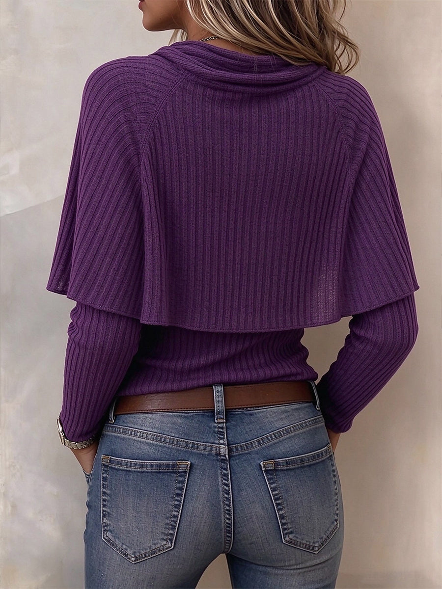 Elegante top in maglia a coste a strati con collo ad anello