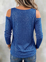 Elegante top in maglia con lacci con spalle scoperte e scintillanti
