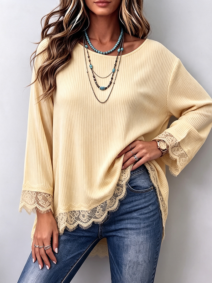 Cozy Creamy Yellow Off-shoulder Lace-trimmed Soft Knit Sweater