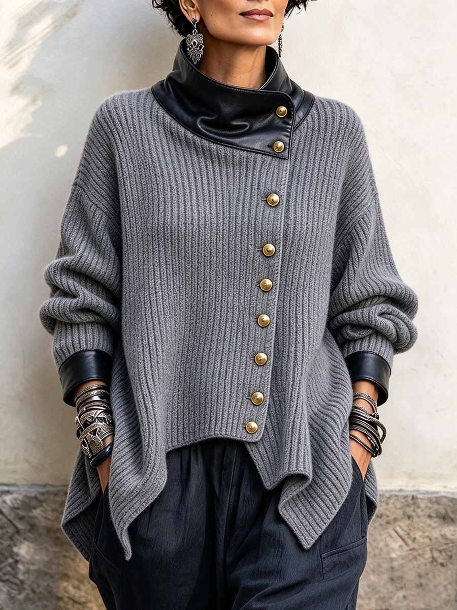Gemütliche, stilvolle Strickjacke aus Kunstleder