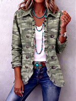 Casual Chic Camouflage Ruffle Trim Jacket