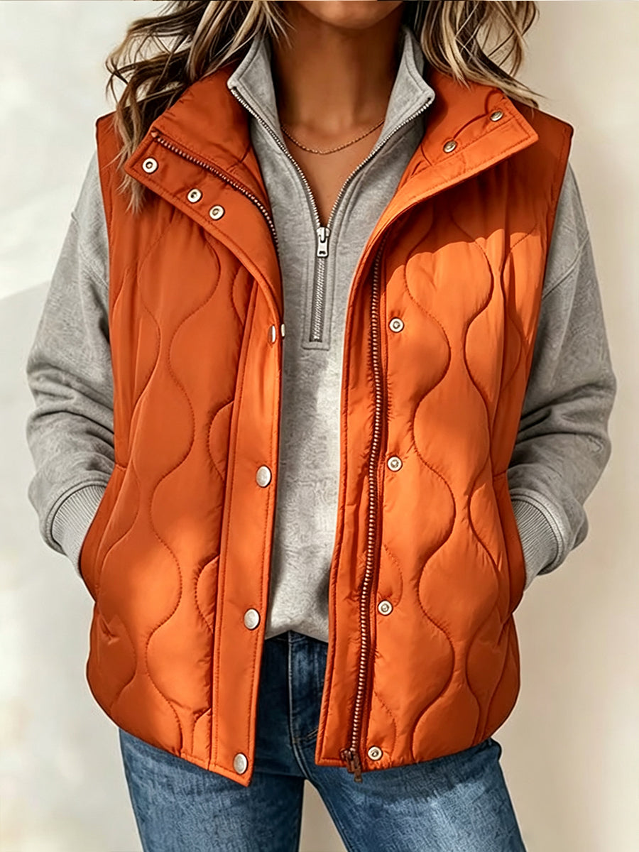 Casual Quilted Stand-koluma Veŝto