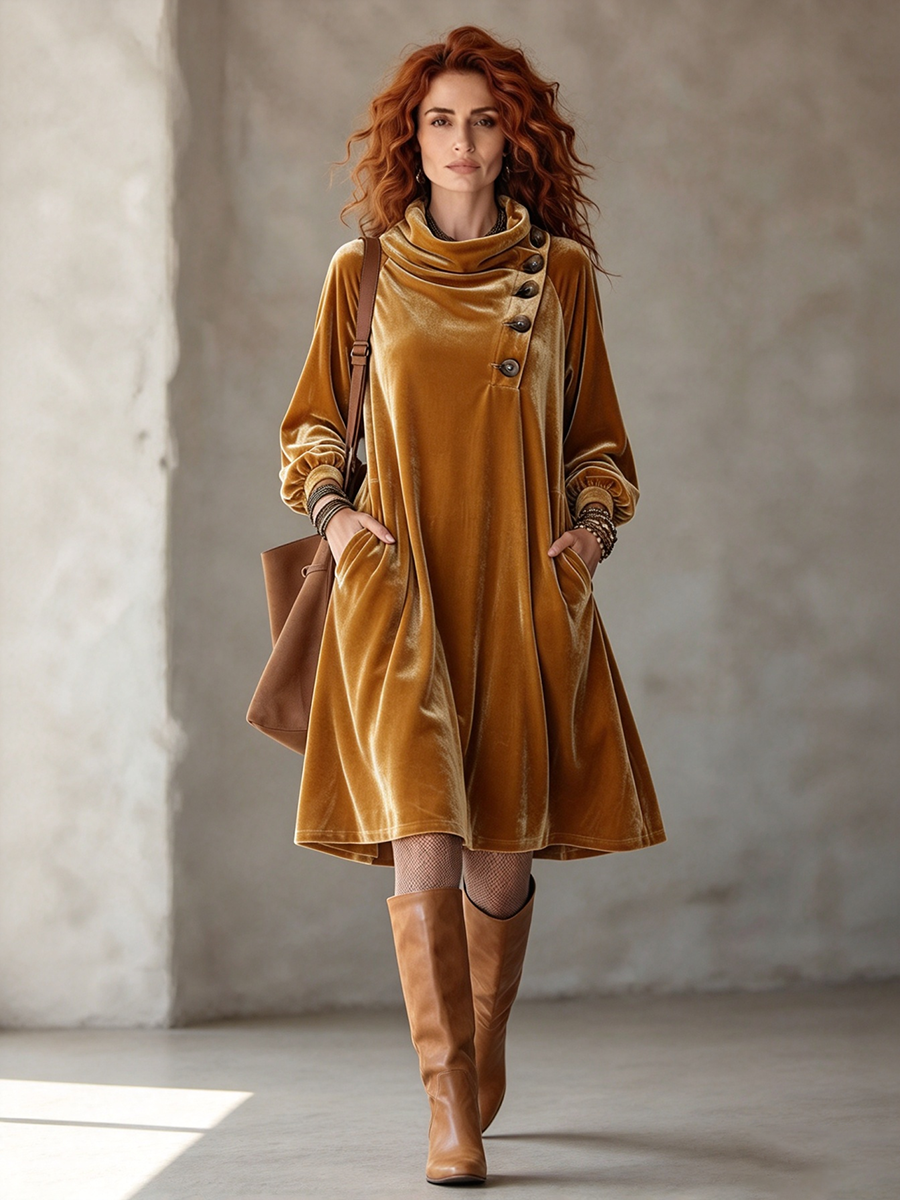 Abito longuette asimmetrico in velluto Boho Chic