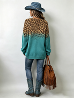 Boho Leopard Print Colorblock Button-down Cardigan Sweater