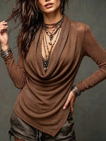 Elegante top in maglia con scollo ad anello drappeggiato e scintillante