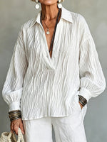 Elegant Burgundy Crinkled V-Neck Blouse