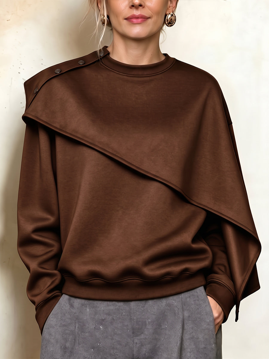 Comodo pullover in felpa a strati asimmetrici