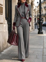 Vintage-inspiro Eleganta Herringbone Lano-miksa Blazero