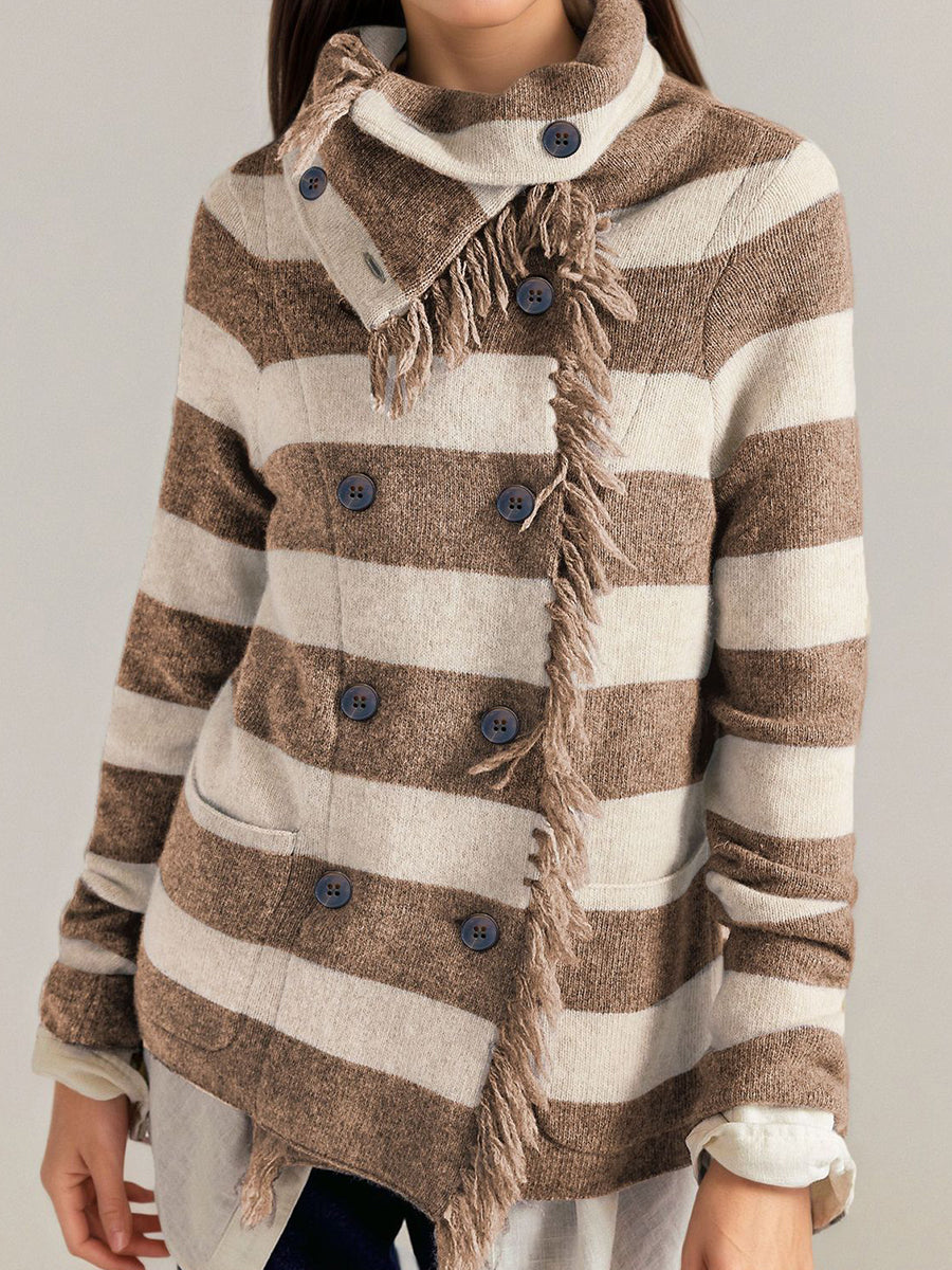Boho Chic Striped Fringe Knit Cardigan