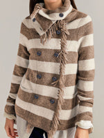 Boho Chic Striped Fringe Knit Cardigan