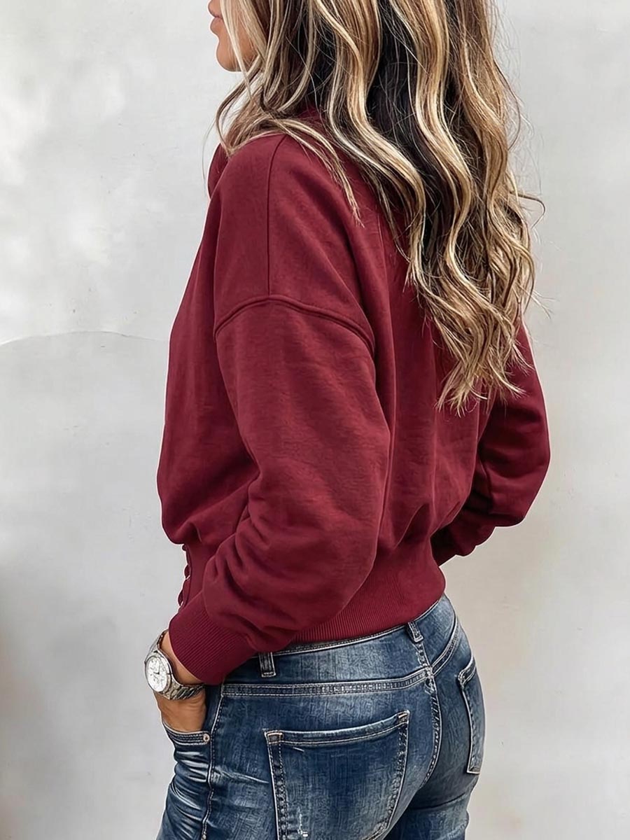 Felpa pullover da donna con collo asimmetrico e allacciatura in vita