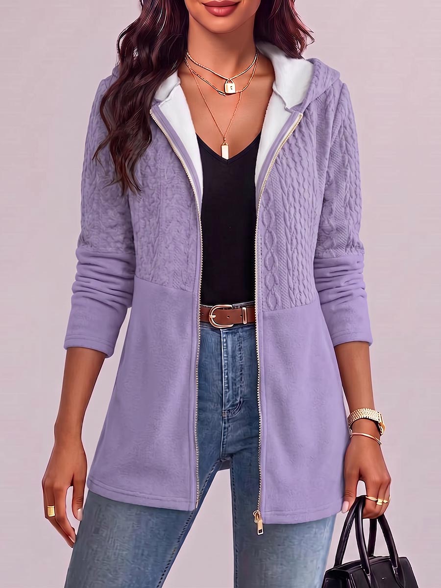 Women's Solid Color Lapel Long-sleeved Casual Loose Knitted Hooded Cardigan