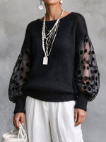 Elegant Sheer Velvet Polka-Dot Sleeve Sweater