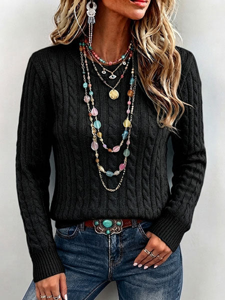 Cozy Classic Solid Cable-knit Crewneck Sweater