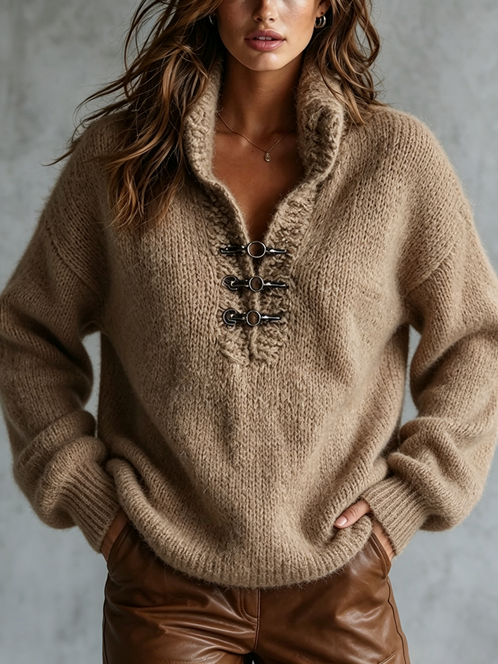 Cozy Chic Metal Buckle Oversized Knit Top